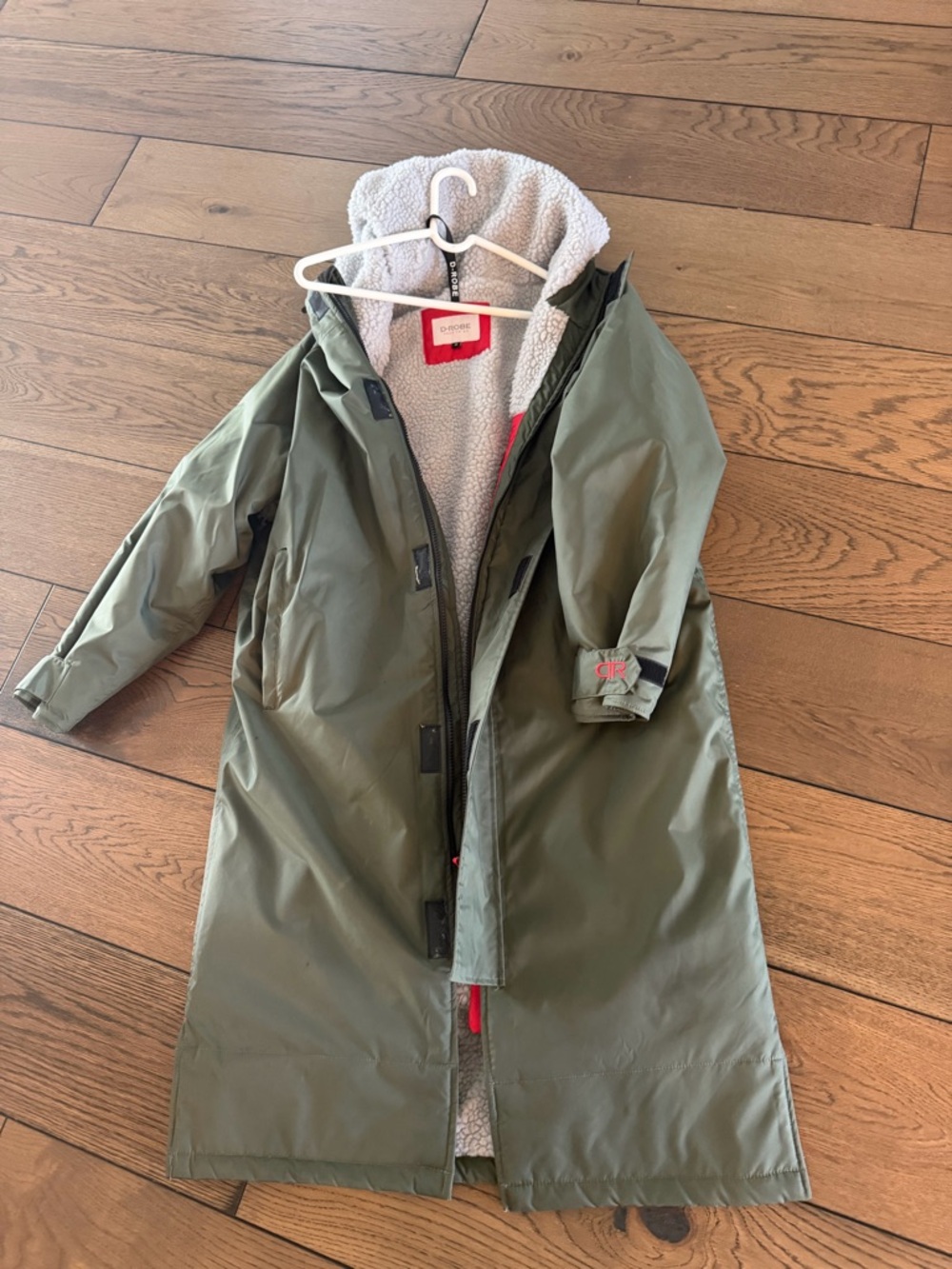 Delta Roam (D-robe) Sherpa-Lined Olive Green Trench Coat with Hood